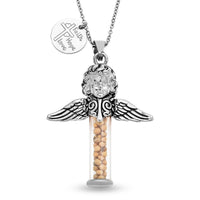 Glass and Mustard Color Seed Angel and Cross Pendant Necklace 20 Inches in Stainless Steel