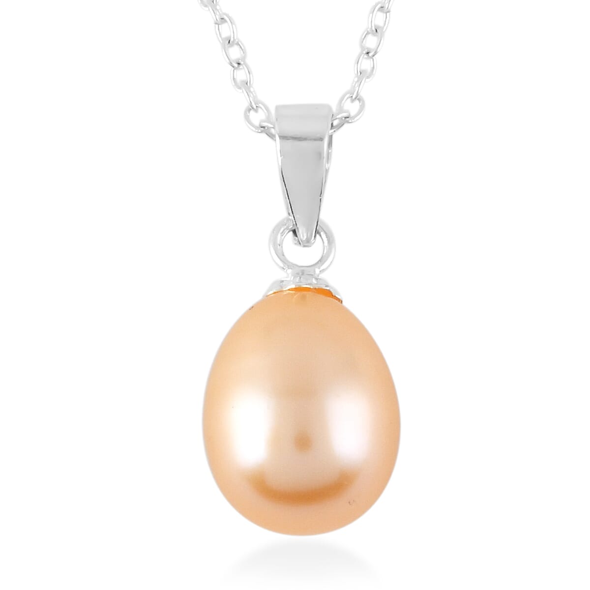 LULU DHARMA CLOSEOUT Peach Freshwater Pearl Pendant Necklace (17.5 In) in Sterling Silver