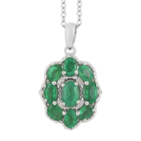 1.90 ctw AAA Kagem Zambian Intense Green Emerald and White Zircon Pendant Necklace 18 Inches in Rhodium Over Sterling Silver