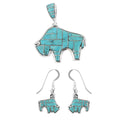 SANTA FE Style 12.00 ctw Mojave Black Turquoise and Multi Gemstone Reversable Buffalo Pendant and Earrings in Sterling Silver 24.30 Grams - Sticky add to cart bar
