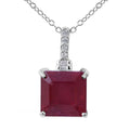 Asscher Cut Niassa Ruby (FF) and White Zircon 7.50 ctw Pendant Necklace in Platinum Over Sterling Silver 18 Inches - Sticky add to cart bar