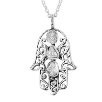 Artisan Crafted Polki Diamond Hamsa Pendant Necklace (20 Inches) in Platinum Over Sterling Silver 0.50 ctw