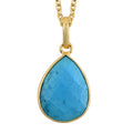 Reconstitute Turquoise Face Pear Pendant Necklace 18 Inches in Goldtone 10.00 ctw - Sticky add to cart bar
