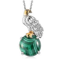 KARIS African Malachite Eagle Brooch or Pendant Necklace (20 Inches) in ION Plated 18K YG and Platinum Bond, Stainless Steel 14.00 ctw