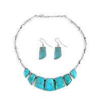 SANTA FE Style Turquoise Drop Earrings and Statement Necklace 16-18 Inches in Sterling Silver 34.00 ctw