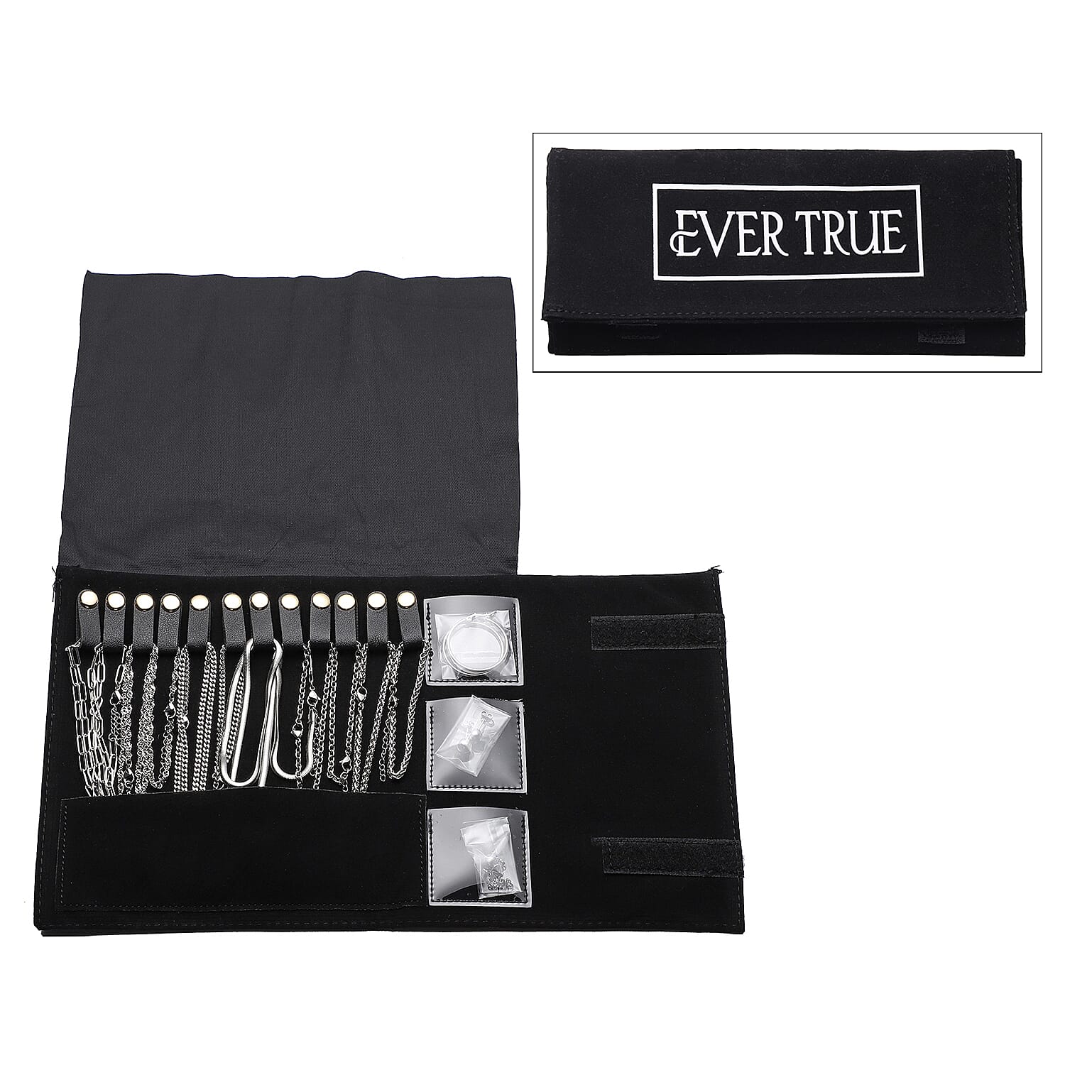 EVER TRUE 18Kt White Gold Plated 15 Piece Necklace, Bracelet, Earrings and Extender Set in Stainless Steel with Velvet Travel Organizer