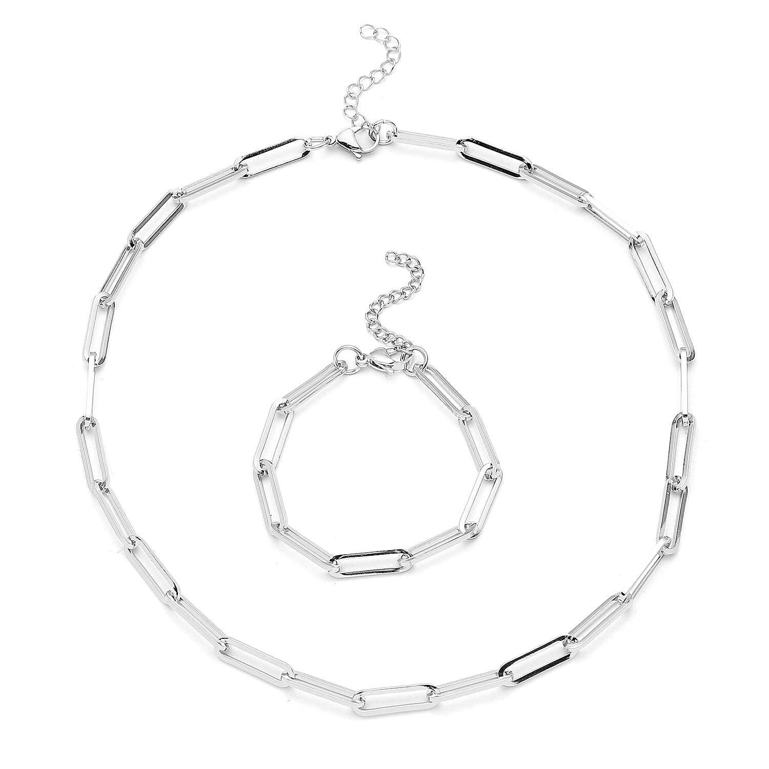 DOORBUSTER Paperclip Necklace 20 Inches and Bracelet 7.50 In in Stainless Steel (7.50 In)