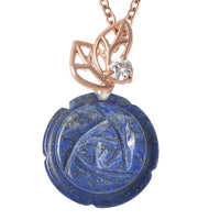 Lapis Lazuli Carved, Simulated Diamond Rose Shape Pendant Necklace (18 Inches) in Rosetone 20.50 ctw