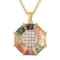 Simulated White Topaz, Simulated Multi Color Diamond Geometrical Pendant Necklace (20 Inches) in Goldtone 0.20 ctw - Sticky add to cart bar