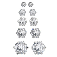 Set of 5 Simulated Diamond Solitaire Stud Earrings in Stainless Steel 2.70 ctw