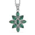 AAA Kagem Emerald and Natural White Zircon Flower Pendant Necklace 18 Inches in Rhodium Over Sterling Silver 1.45 ctw - Sticky add to cart bar