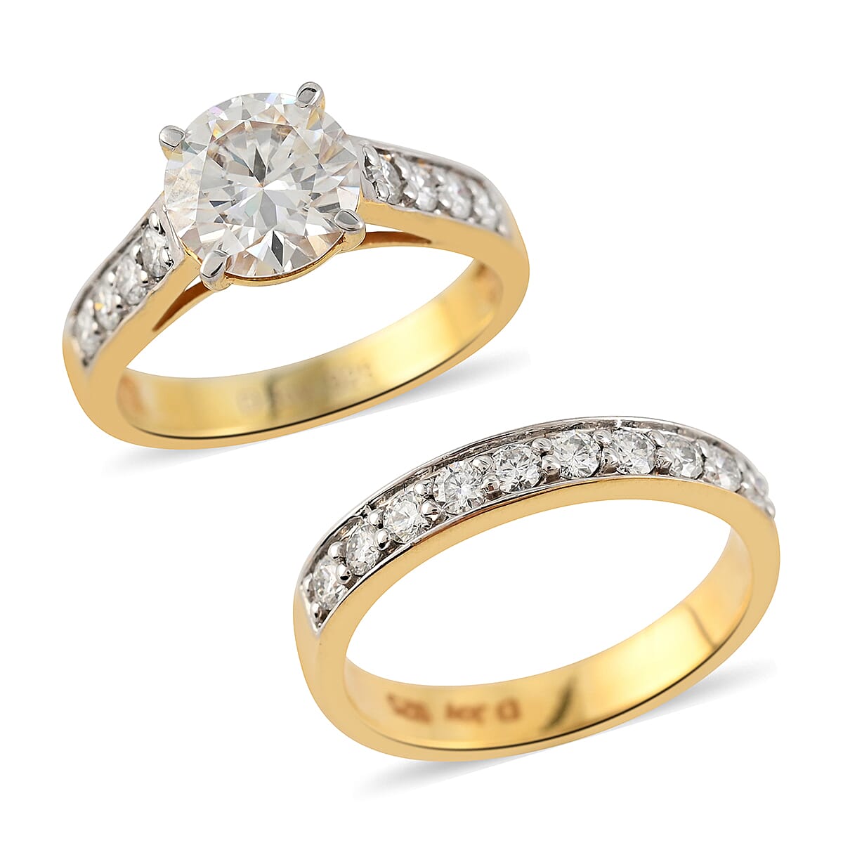 DOORBUSTER Moissanite (Rnd 8 mm) Set of 2 Half Eternity Band and Bridge Ring in Sterling Silver (Size 5) 3.36 ctw (1)