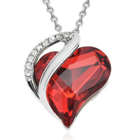 Red and White Austrian Crystal Heart Pendant Necklace (18 Inches) in Silvertone and Stainless Steel