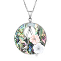 Abalone Shell, Pink Shell Pearl and Resin Flower Pendant Necklace 20 Inches in Stainless Steel - Sticky add to cart bar