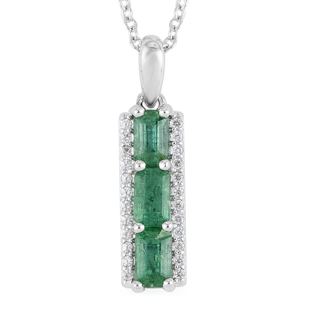 AAA Kagem Emerald and Natural White Zircon Pendant Necklace