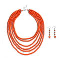 Freshened Orange Howlite Beaded Dangle Earrings and Multi Strand Necklace 18-20 Inches in Silvertone and Stainless Steel 758.50 ctw - Sticky add to cart bar