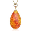 Simulated Amber and Simulated White and Orange Diamond Pendant Necklace 18 Inches in Goldtone - Sticky add to cart bar
