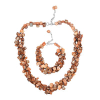 Orange Seed Beads Shell Bracelet (8-10in) and Necklace 20-22 Inches in Silvertone