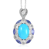 Sleeping Beauty Turquoise and Multi Gemstone Pendant Necklace 20 Inches in Platinum Over Sterling Silver 12 Grams 8.20 ctw