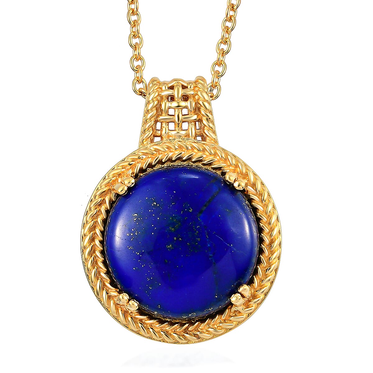 Karis Lapis Lazuli Solitaire Pendant in 18K YG Plated with ION Plated Yellow Gold Stainless Steel Necklace 20 Inches 10.50 ctw