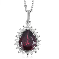 Orissa Rhodolite Garnet and Natural White Zircon Pendant Necklace 20 Inches in Platinum Over Sterling Silver 2.90 ctw