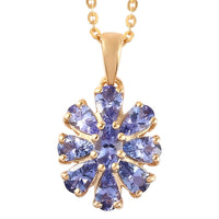 Tanzanite Flower Pendant Necklace 20 Inches in Vermeil Yellow Gold Over Sterling Silver 1.75 ctw