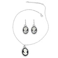 Black Cameo Necklace 16 Inches and Earrings in Silvertone 54.00 ctw - Sticky add to cart bar