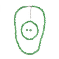 Green Aventurine Beaded Stretch Bracelet, Solitaire Stud Earrings and Necklace (18 Inches) in Stainless Steel 177.00 ctw