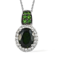 Natural Russian Diopside and Natural White Zircon Pendant Necklace 20 Inches in Platinum Over Sterling Silver 2.50 ctw