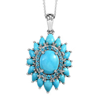 Sleeping Beauty Turquoise and Neon Apatite Cocktail Pendant Necklace 20 Inches in Platinum Over Sterling Silver 7.65 ctw