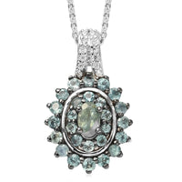 Premium Narsipatnam Alexandrite (Ovl 5x3 mm), Natural White Zircon Cocktail Pendant Necklace (20 Inches) in Platinum Over Sterling Silver 1.00 ctw