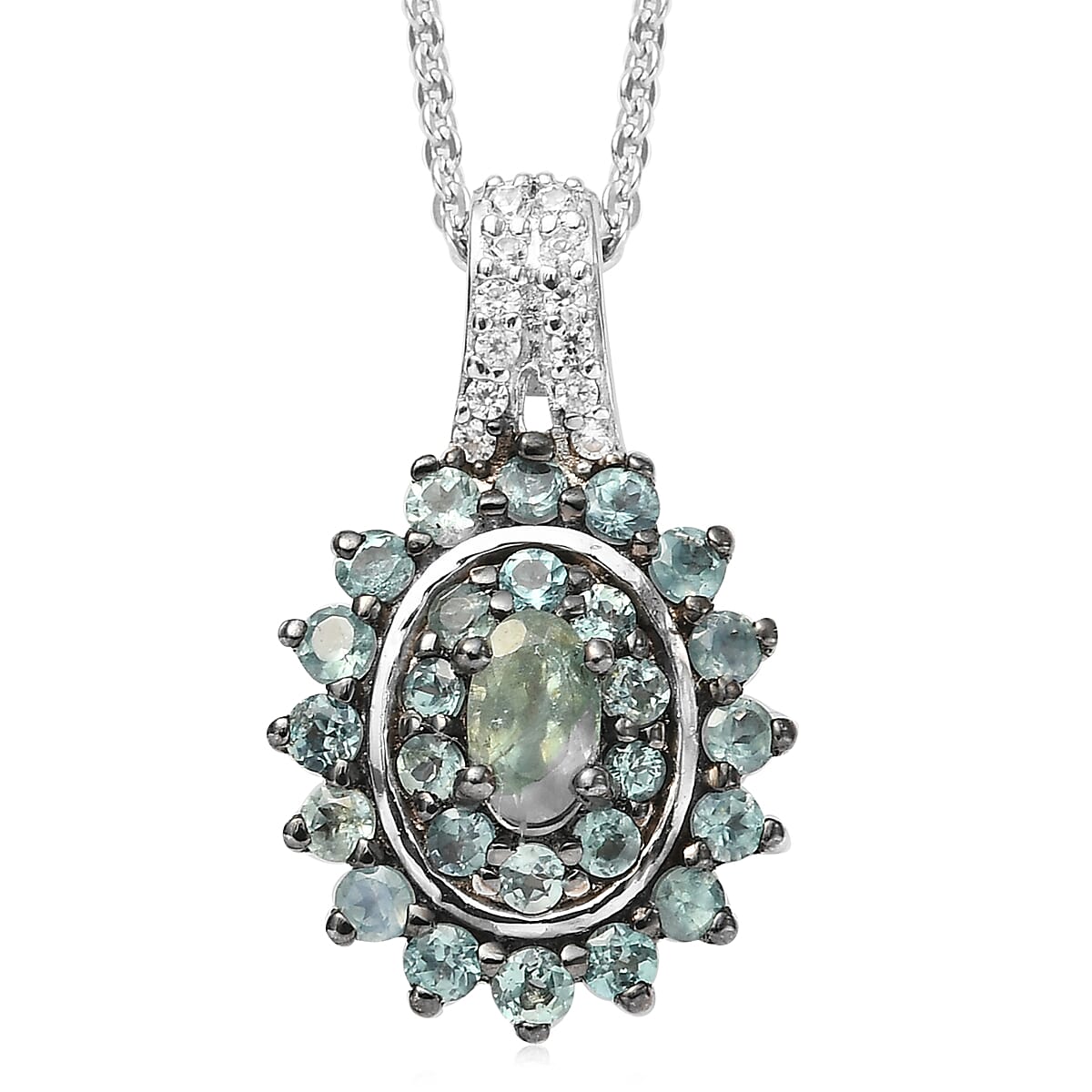 Premium Narsipatnam Alexandrite (Ovl 5x3 mm), Natural White Zircon Cocktail Pendant Necklace (20 Inches) in Platinum Over Sterling Silver 1.00 ctw (1)