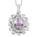 Premium Martha Rocha Kunzite, Polki Diamond and Diamond Cocktail Pendant Necklace 20 Inches in Platinum Over Sterling Silver 4.50 ctw - Sticky add to cart bar