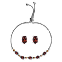 KARIS Mozambique Garnet Stud Earrings and Bolo Bracelet in Platinum Bond, Sterling Silver and Stainless Steel 3.75 ctw