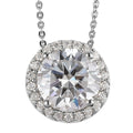 100 Facet Moissanite VS EF Halo Pendant Necklace 20 Inches in Platinum Over Sterling Silver 3.00 ctw - Sticky add to cart bar