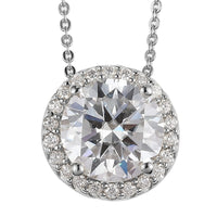 100 Facet Moissanite VS EF Halo Pendant Necklace 20 Inches in Platinum Over Sterling Silver 3.00 ctw