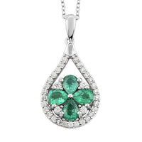 AAA Kagem Zambian Intense Green Emerald and White Zircon Pendant Necklace 18 Inches in Rhodium Over Sterling Silver 1.70 ctw