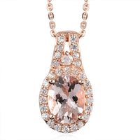 Marropino Morganite, Natural White Zircon 1.32 ctw Halo Pendant Necklace in Vermeil RG Over Sterling Silver 20 Inches
