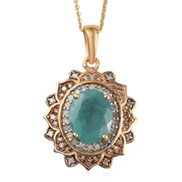 Premium Grandidierite and Natural Champagne and White Diamond Flower Pendant Necklace 20 Inches in Vermeil Yellow Gold Over Sterling Silver 3.25 ctw