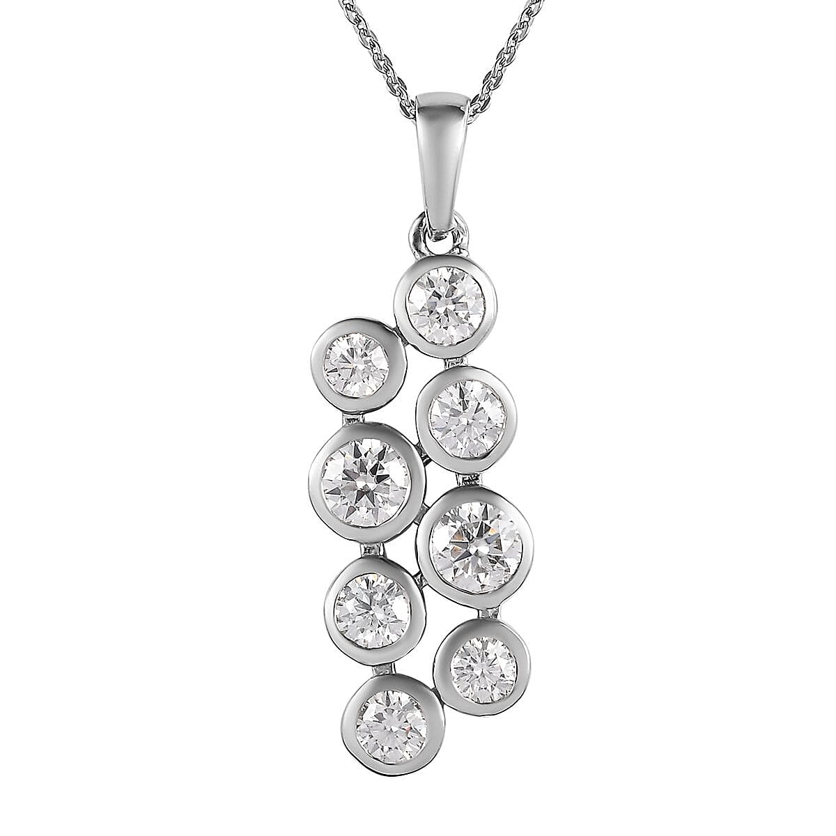Moissanite Cluster Pendant Necklace (20 Inches) in Platinum Over Sterling Silver 2.10 ctw