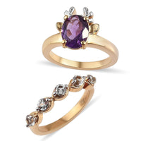 KARIS Amethyst and White Topaz Set of 2 Ring in ION Plated 18K Yellow Gold 2.40 ctw