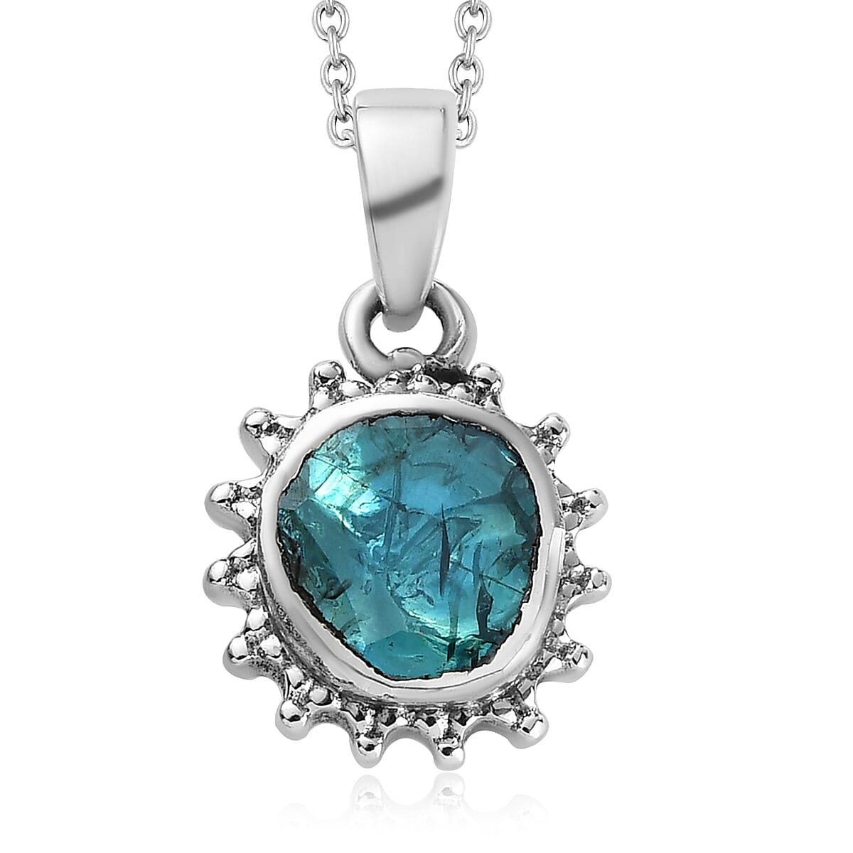 Blue Polki Diamond Pendant Necklace 20 Inches in Platinum Over Sterling Silver 0.50 ctw
