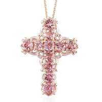 Blush Tourmaline Cross Pendant Necklace 20 Inches Vermeil Rose Gold Over Sterling Silver 2.75 ctw
