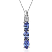 AAA Tanzanite and White Zircon Pendant Necklace 20 Inches in Platinum Over Sterling Silver 0.75 ctw
