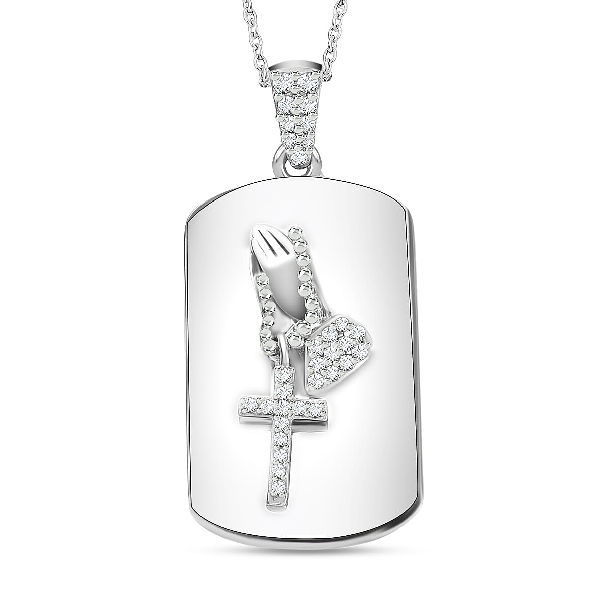 Serenity Prayer Simulated Diamond Pendant Necklace 20 Inches in Platinum Over Sterling Silver 0.25 ctw