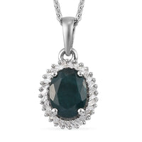 TLV Malgache Neon Apatite, Diamond (0.20 cts) Pendant Necklace (20 Inches) in Platinum Over Sterling Silver 1.40 ctw