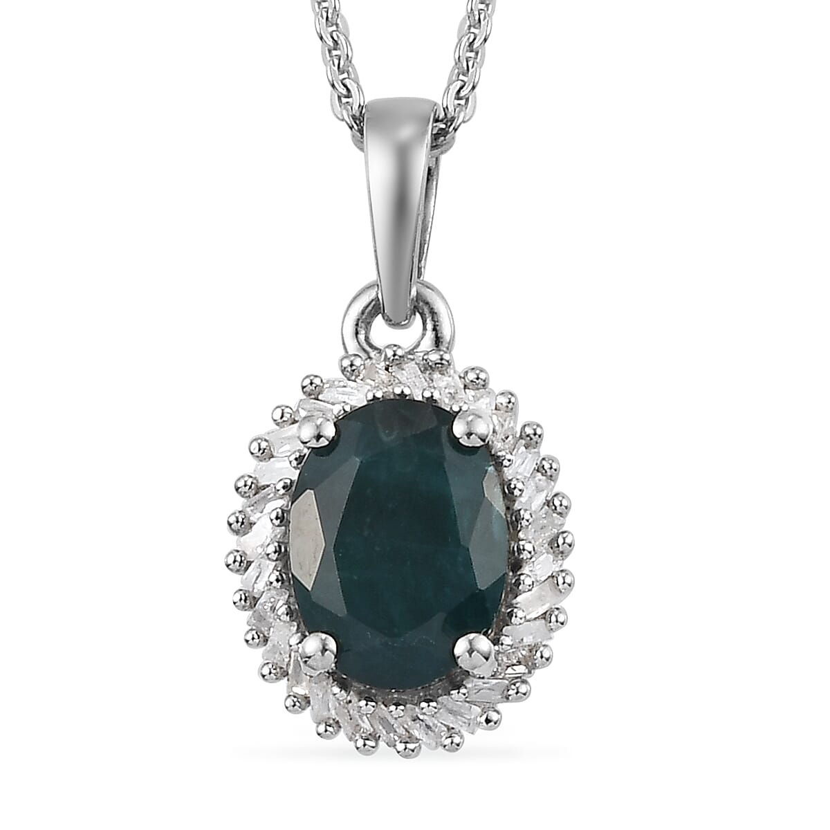 TLV Malgache Neon Apatite, Diamond (0.20 cts) Pendant Necklace (20 Inches) in Platinum Over Sterling Silver 1.40 ctw (1)