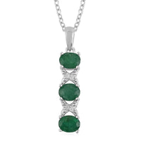 AAA Kagem Emerald and Natural White Zircon Pendant Necklace 18 Inches in Rhodium Over Sterling Silver 1.00 ctw