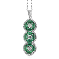 AAA Kagem Emerald and Natural White Zircon Line Pendant Necklace 20 Inches in Sterling Silver 2.00 ctw