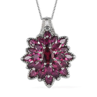 Orissa Rhodolite Garnet and White Zircon Cocktail Pendant Necklace 20 Inches in Platinum Over Sterling Silver 6.85 ctw